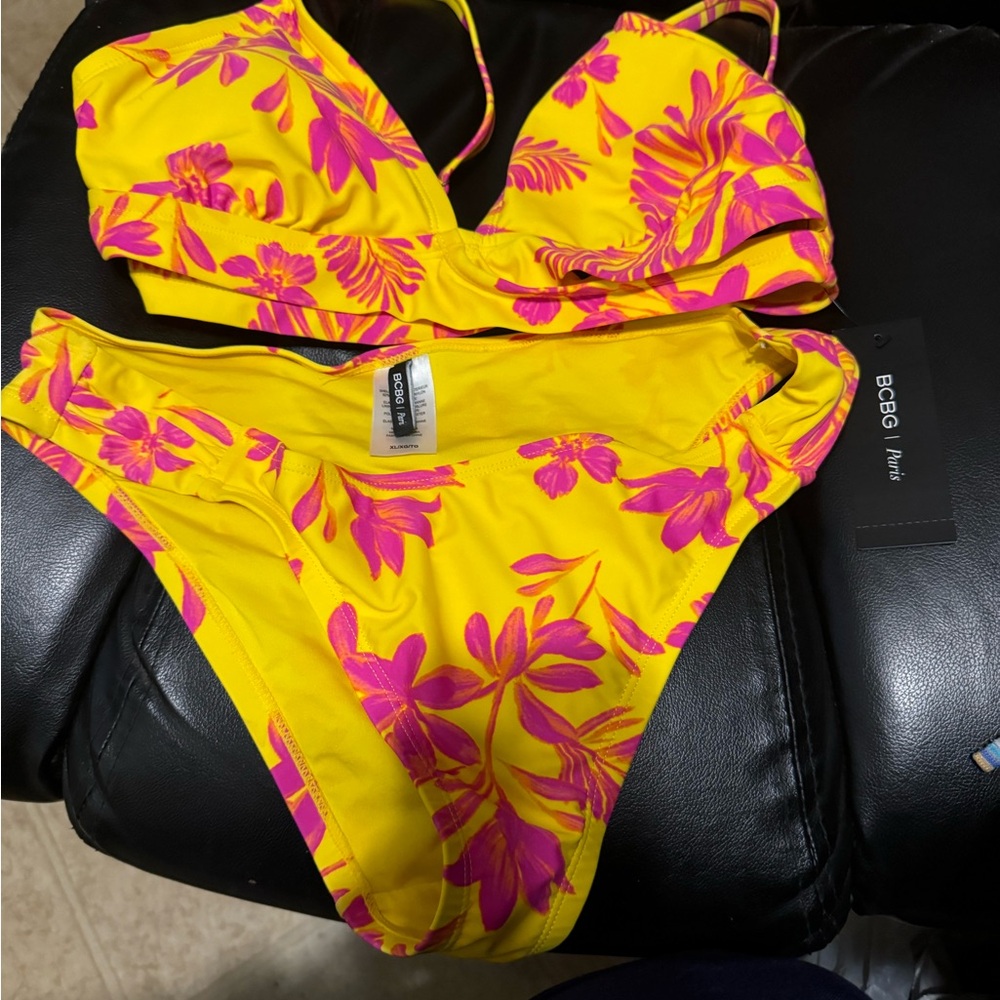 BCBG Yellow and Pink Floral Bikini